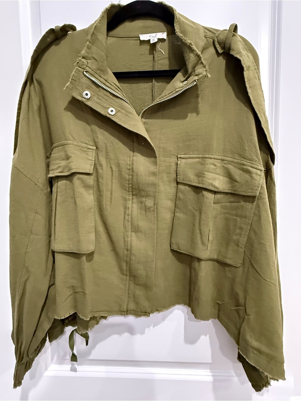 easel Olive Utility Cargo Jacket with Flap Pockets